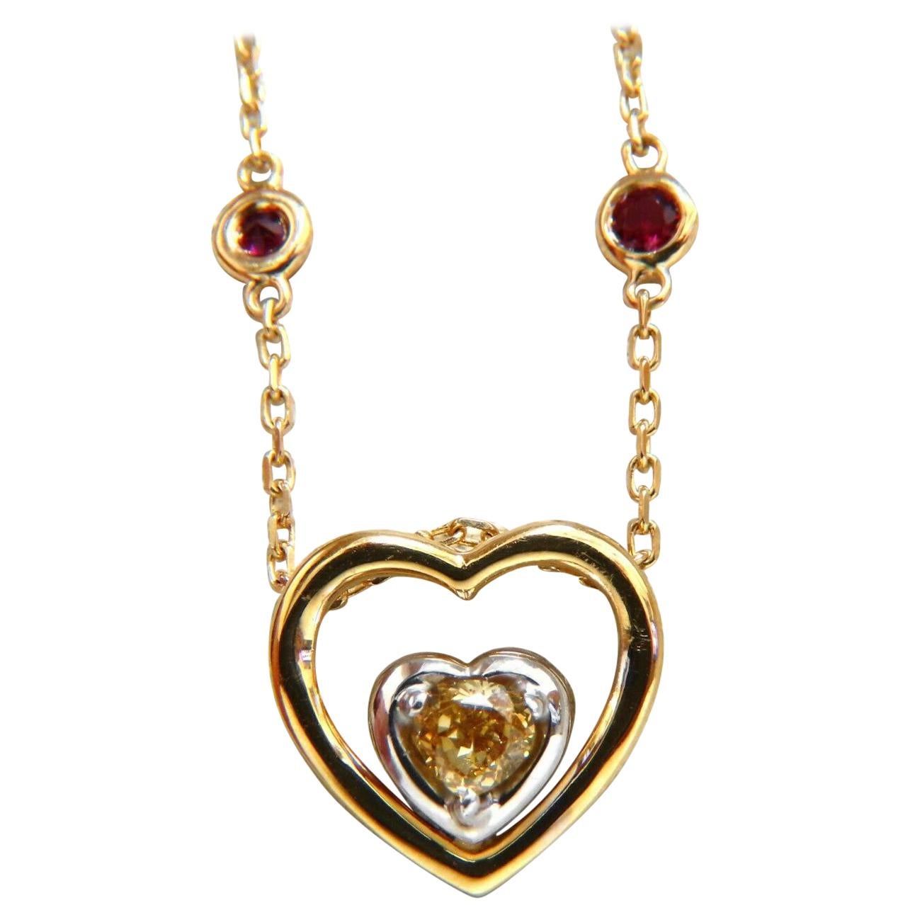 .34 Carat Natural Fancy Color Heart Diamond Necklace 14 Karat For Sale