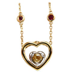 .34 Carat Natural Fancy Color Heart Diamond Necklace 14 Karat
