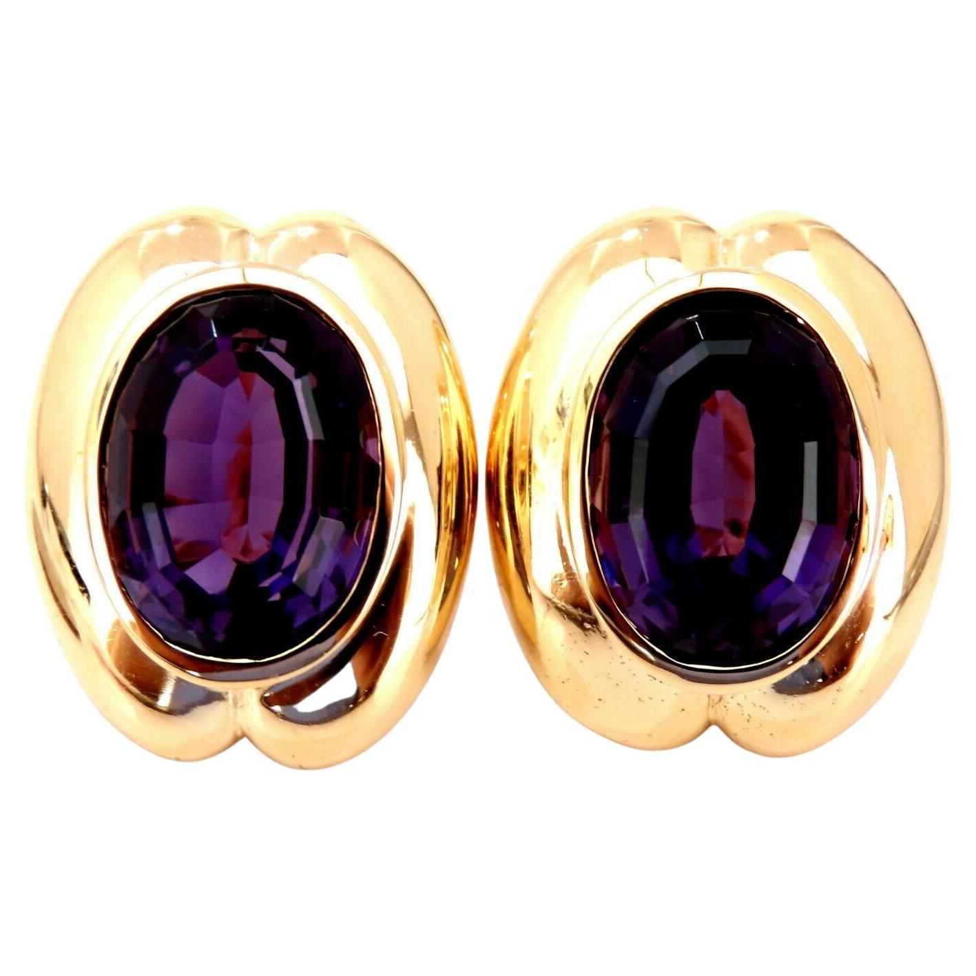 34ct Natural Oval Purple Amethyst Clip Earrings 14kt For Sale