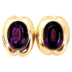 34ct Natural Oval Purple Amethyst Clip Earrings 14kt