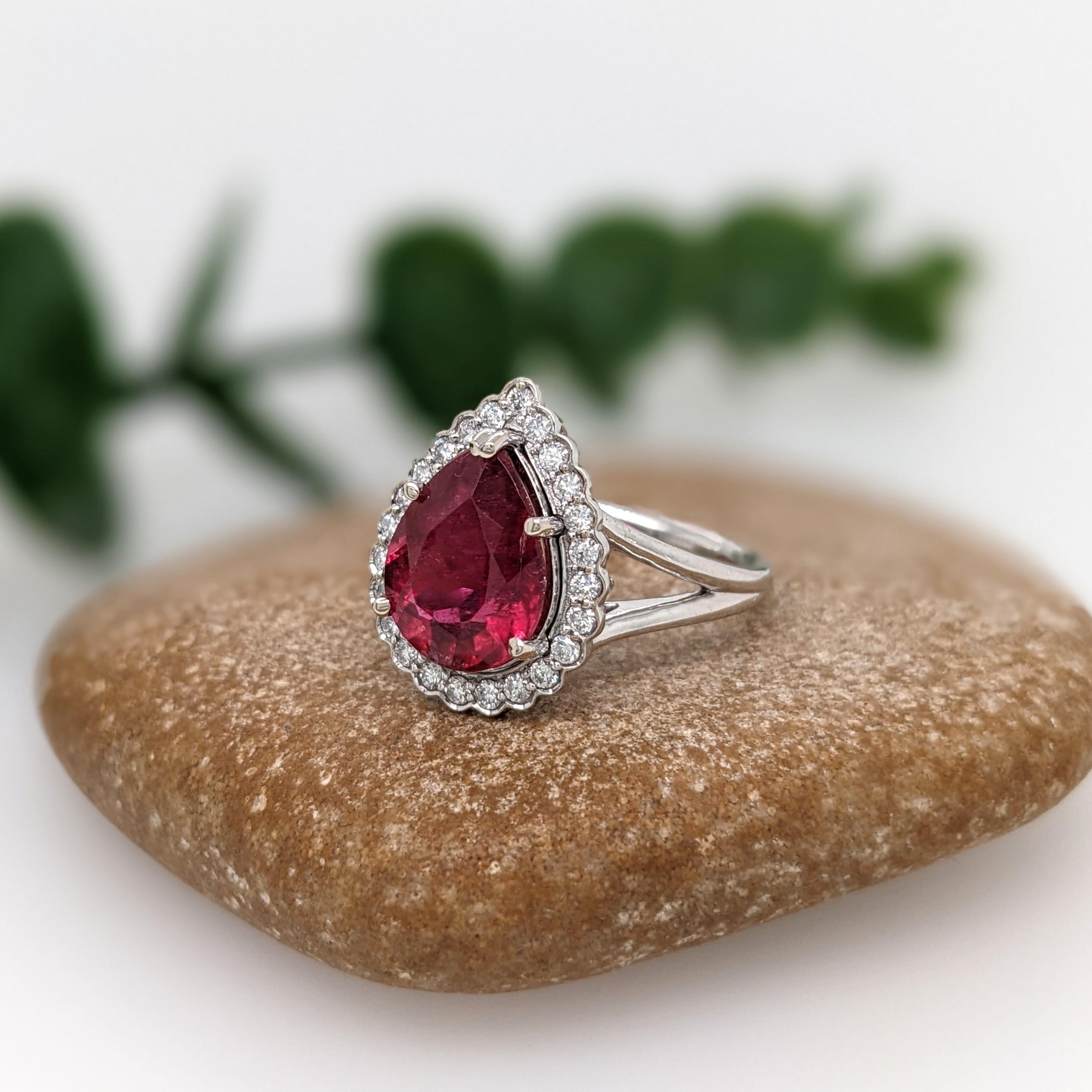 3.4ct Rubellite Tourmaline Ring w Earth Mined Diamonds in Solid 14K Gold PR 11x9 In New Condition For Sale In Columbus, OH