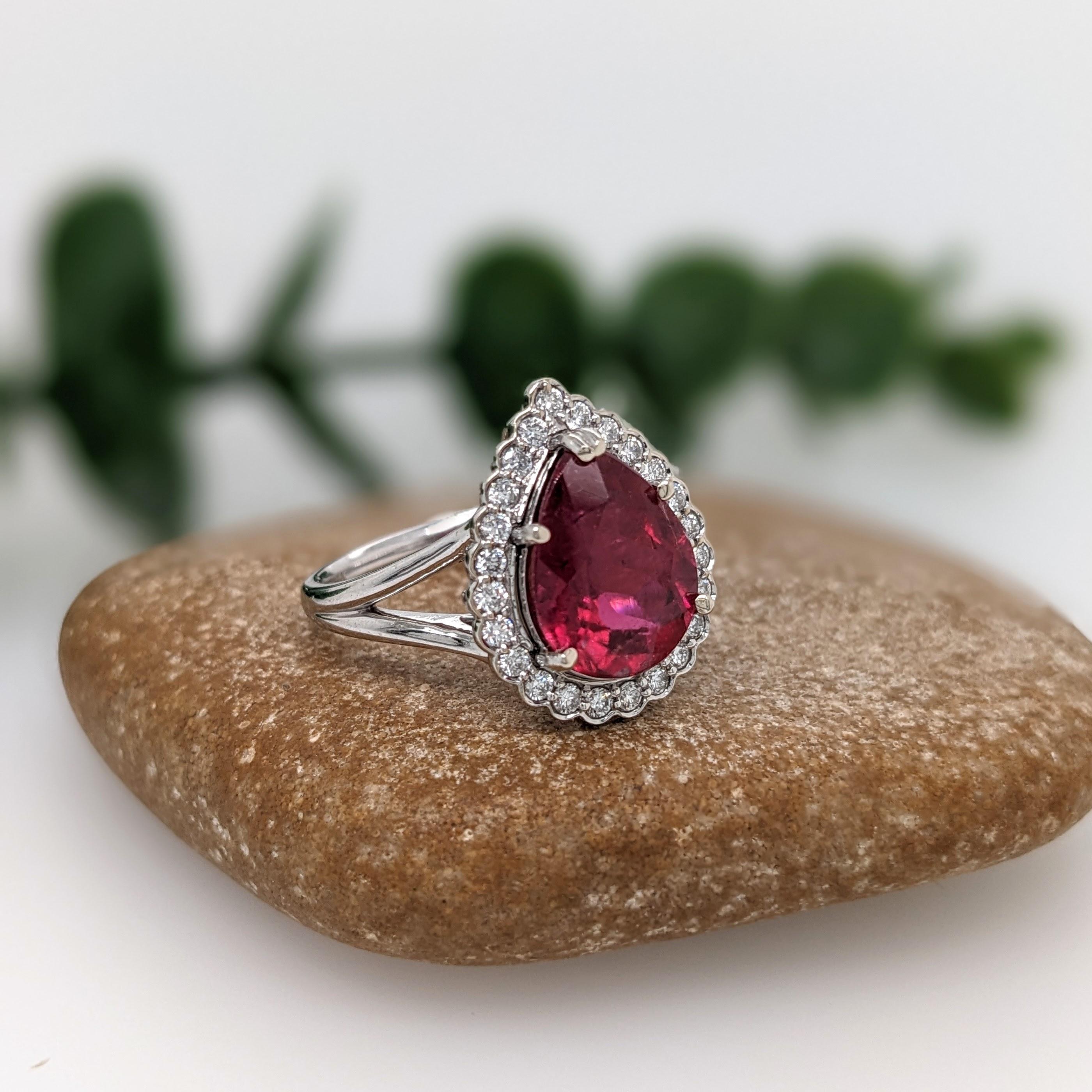 3.4ct Rubellite Tourmaline Ring w Earth Mined Diamonds in Solid 14K Gold PR 11x9 For Sale 2