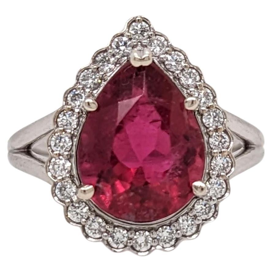3.4ct Rubellite Tourmaline Ring w Earth Mined Diamonds in Solid 14K Gold PR 11x9 For Sale