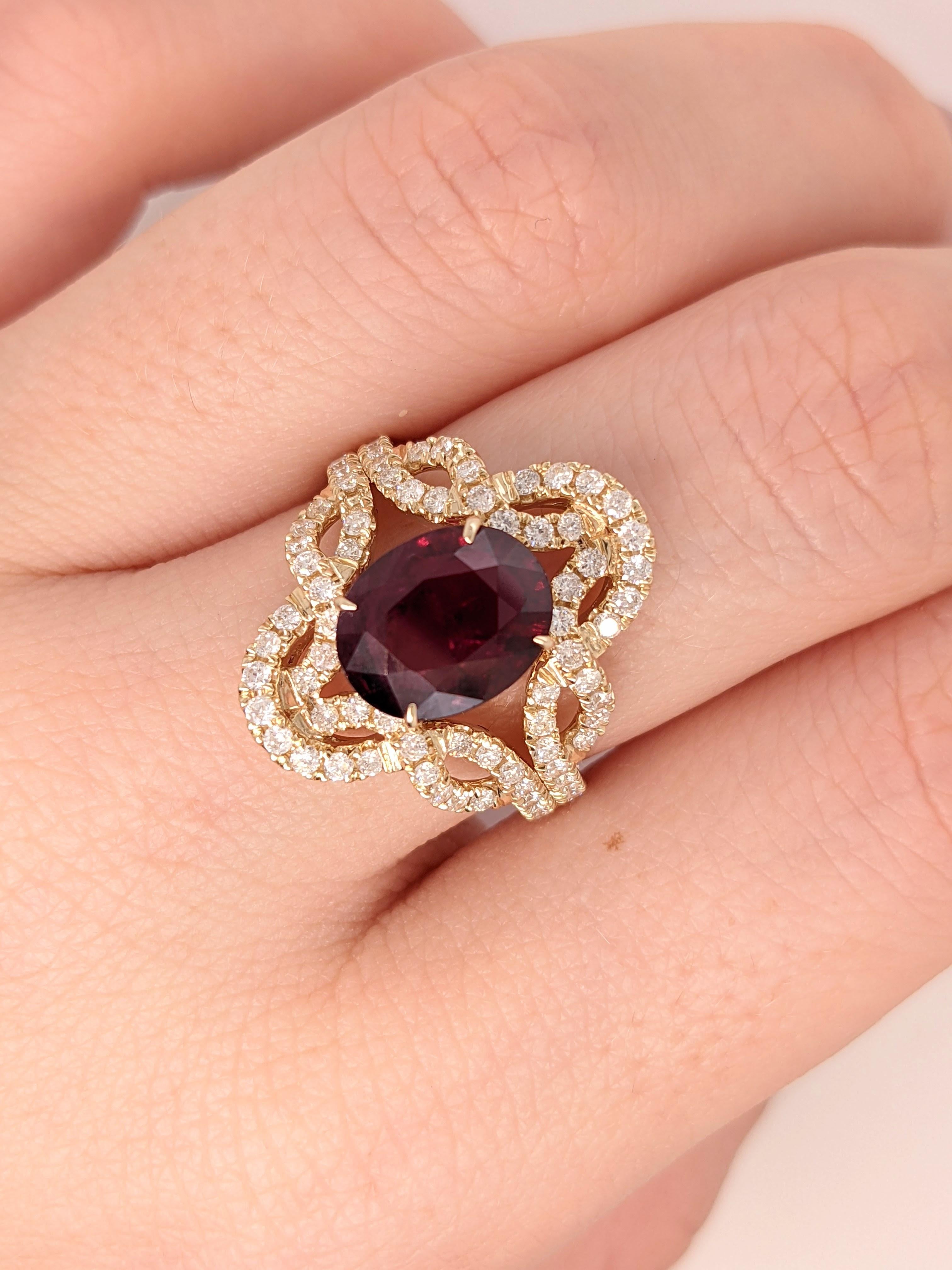 3.4ct Ruby Ring w Infinity Twist Diamond Halo in 14K Solid Gold Oval 9.5x6.5mm In New Condition For Sale In Columbus, OH