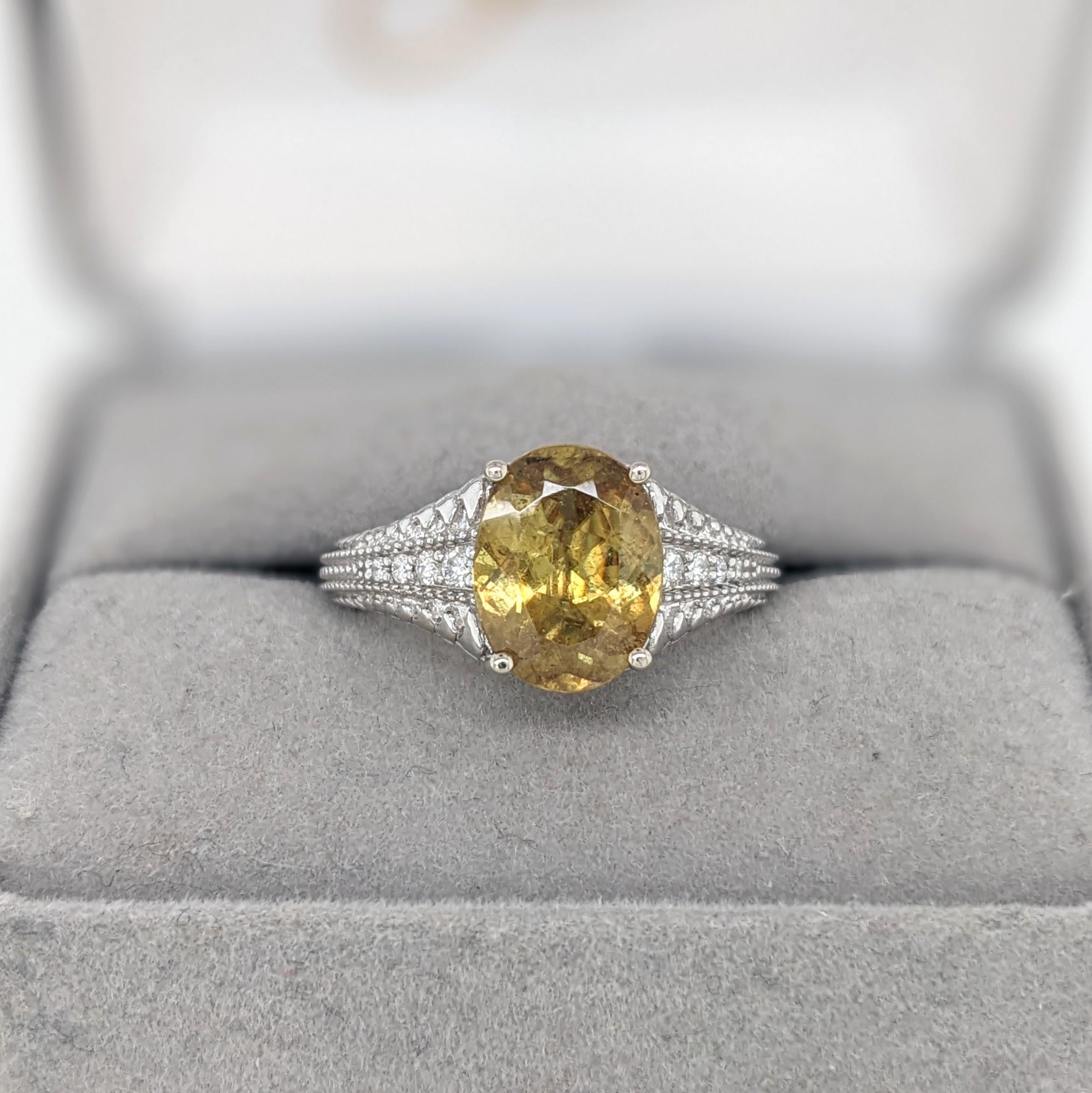Oval Cut 3.4ct Sphene Ring w Earth Mined Diamonds in Solid 14K White Gold Oval 10.4x8mm
