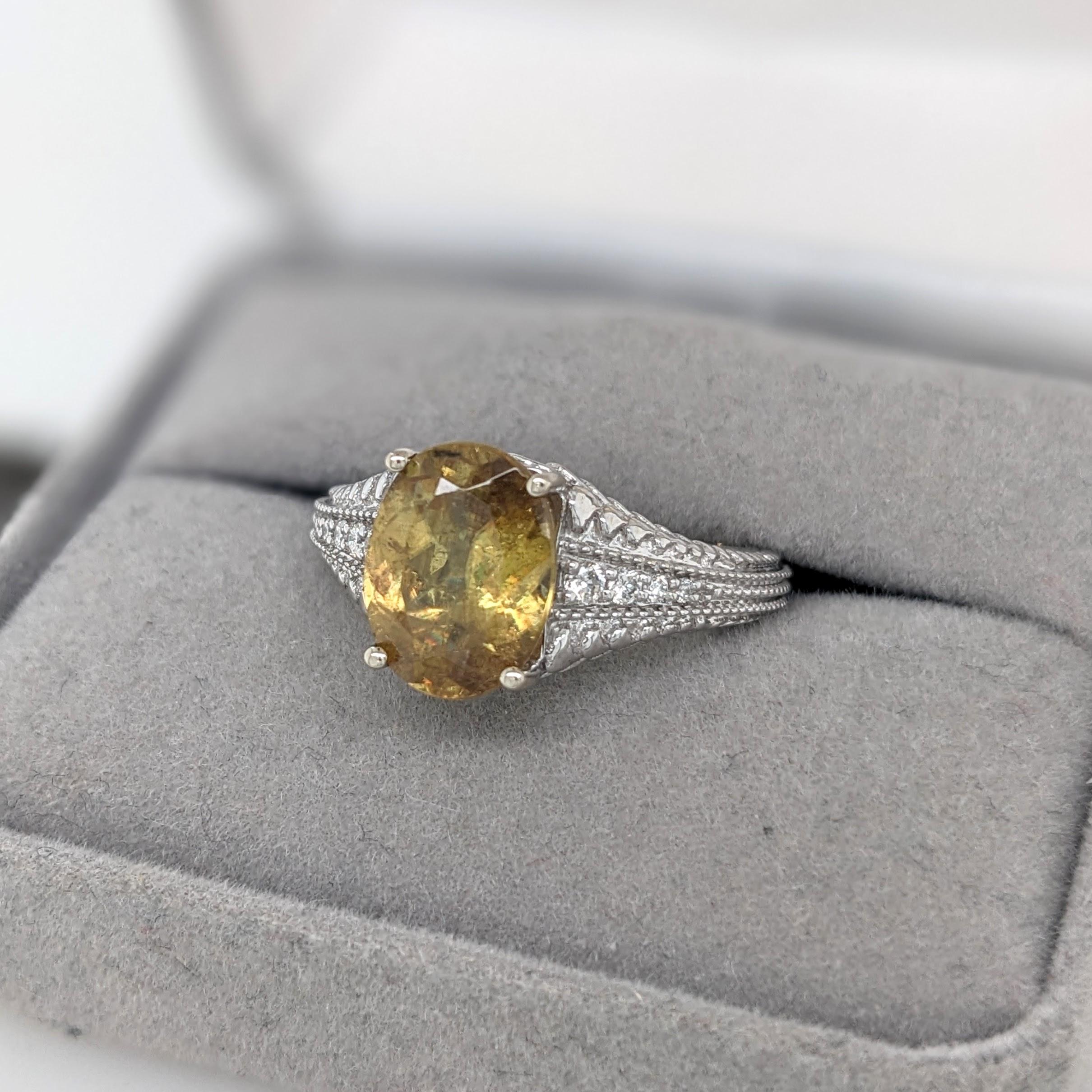 3.4ct Sphene Ring w Earth Mined Diamonds in Solid 14K White Gold Oval 10.4x8mm In New Condition In Columbus, OH