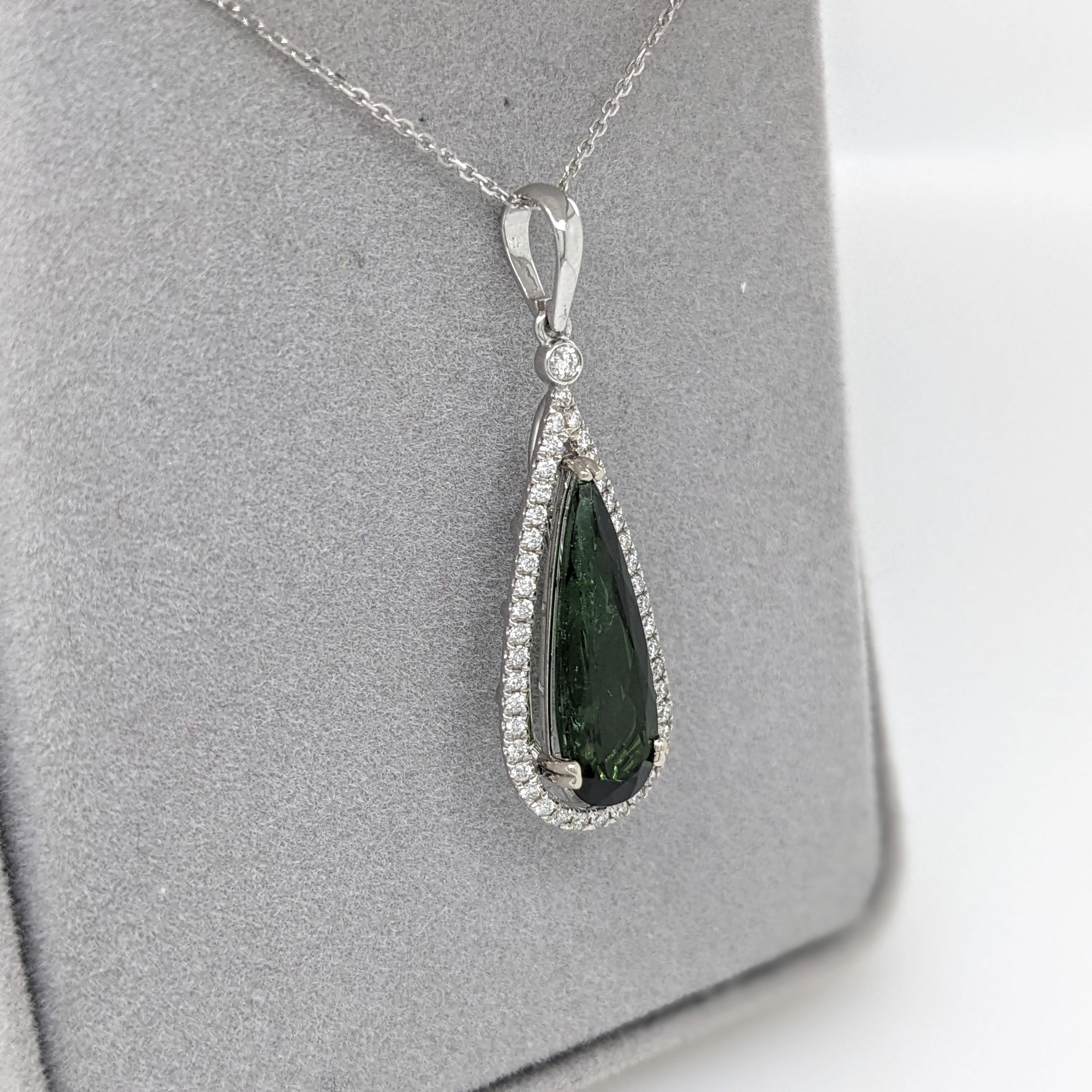3.4ct Tourmaline Pendant w Earth Mined Diamonds in Solid 14K Gold Pear 20x6mm In New Condition For Sale In Columbus, OH