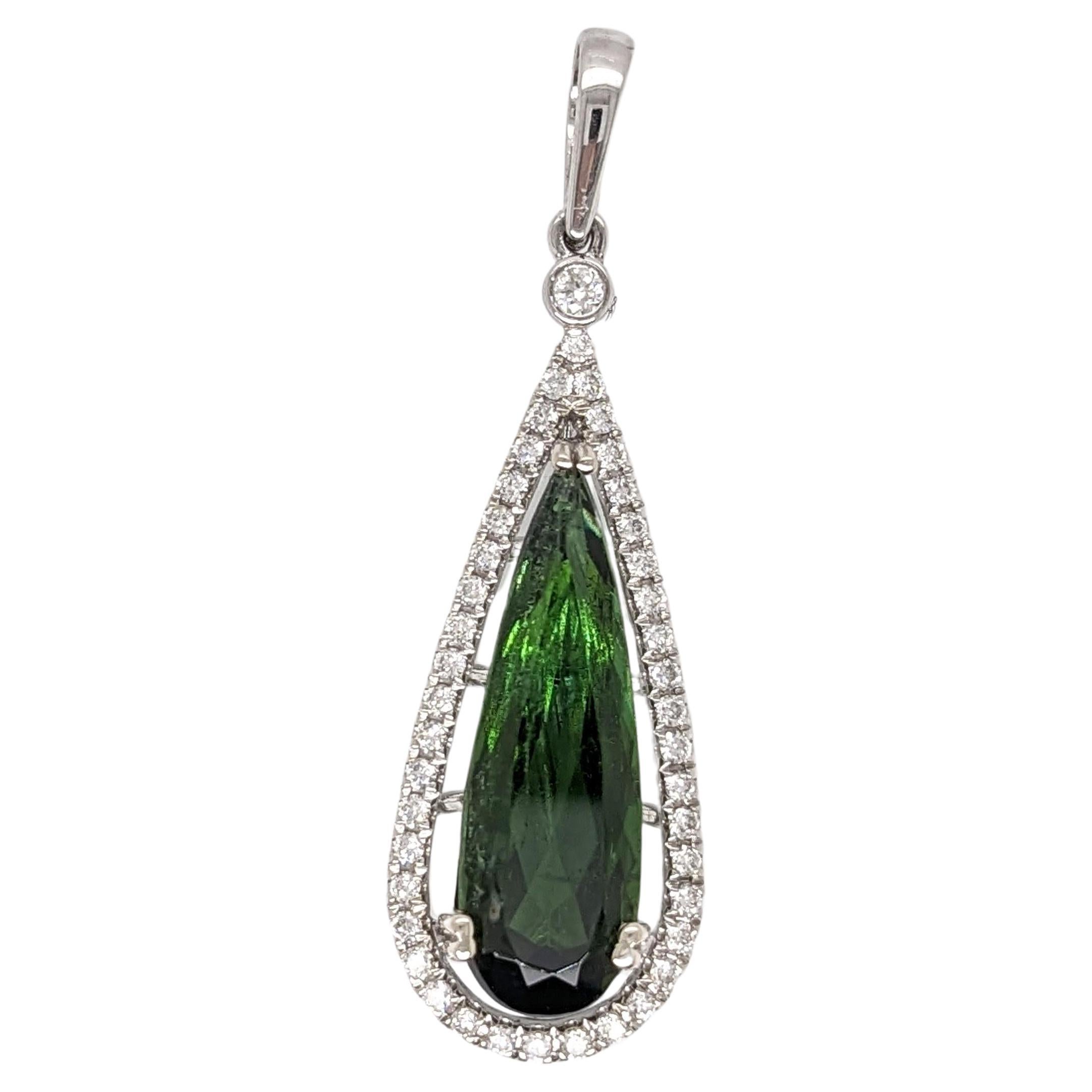 3.4ct Tourmaline Pendant w Earth Mined Diamonds in Solid 14K Gold Pear 20x6mm For Sale