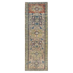 3'4"x10'3" Walnut Brown Bird Figurines Hand Knotted Wool Runner Oriental Rug