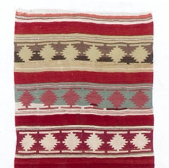 Hand-Woven Anatolian Runner Kilim, Geometric Vintage Corridor Rug