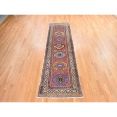 3'4"x11'2" Red Antique Caucasian Kazak Even Wear Hand Knotted Wool Runner Rug