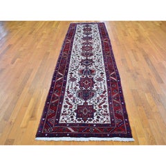Tapis de couloir vintage en laine, noué à la main, à poils longs, 3'4" x 13'8", en excellent état