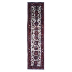 Tapis de couloir vintage en laine, noué à la main, à poils longs, 3'4" x 13'8", en excellent état