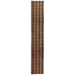 3.4x19.4 Ft Vintage Turkish Long Runner Kilim Carpet, Handmade Stair Hallway Rug