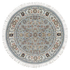 3
4"x3
4" Blue Wool and Silk Nain with All Over Design Hand Knotted Round Rug