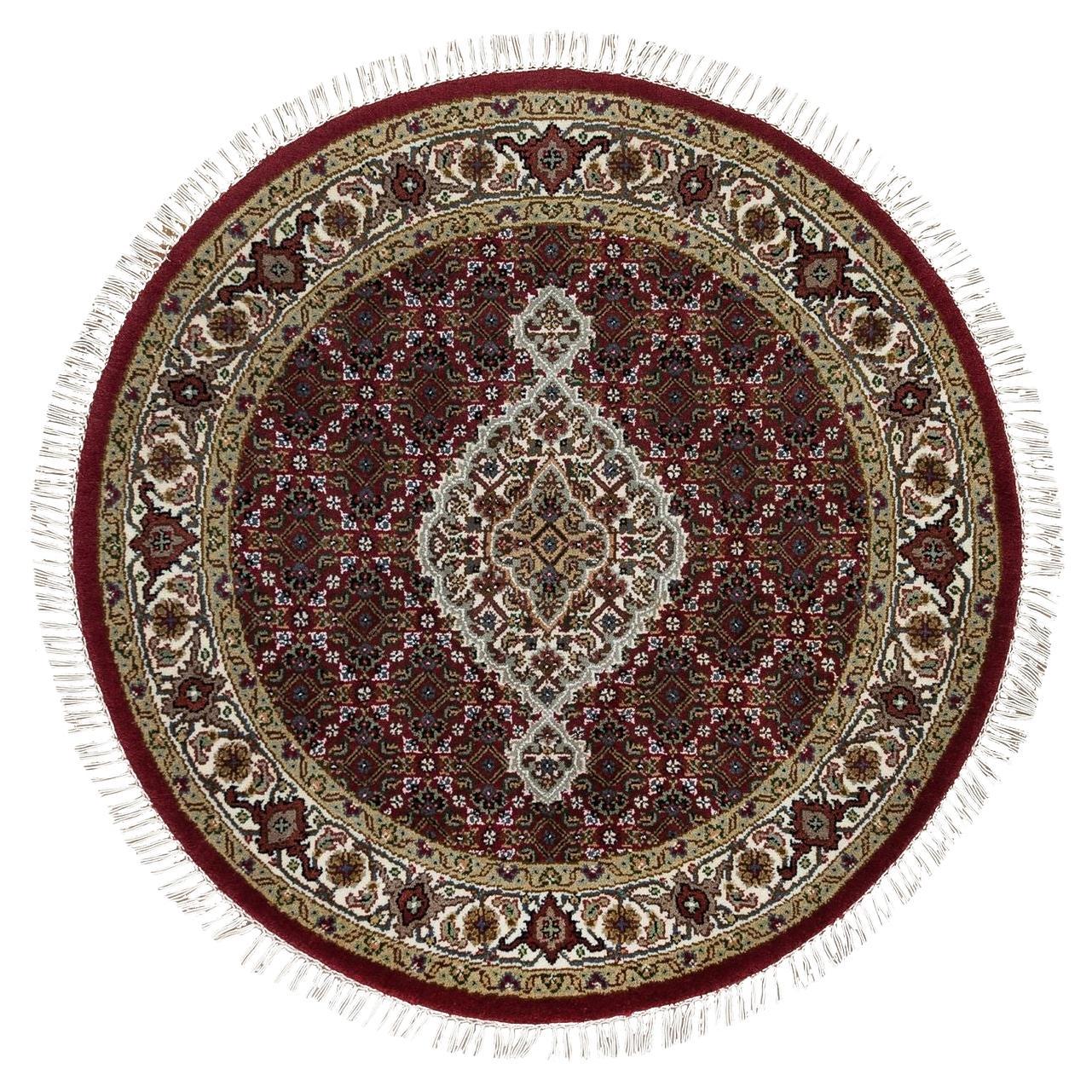 3'4"x3'4" Mahogany Red Tebraz Mahi Design 175 KPSI Wool Hand Knotted Round Rug