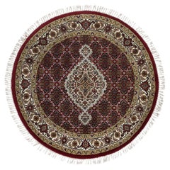 3'4"x3'4" Mahogany Red Tebraz Mahi Design 175 KPSI Wool Hand Knotted Round Rug