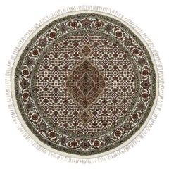 3
4"x3
4" Porcelain White 175 KPSI Organic Wool Hand Knotted Tabriz Round Rug