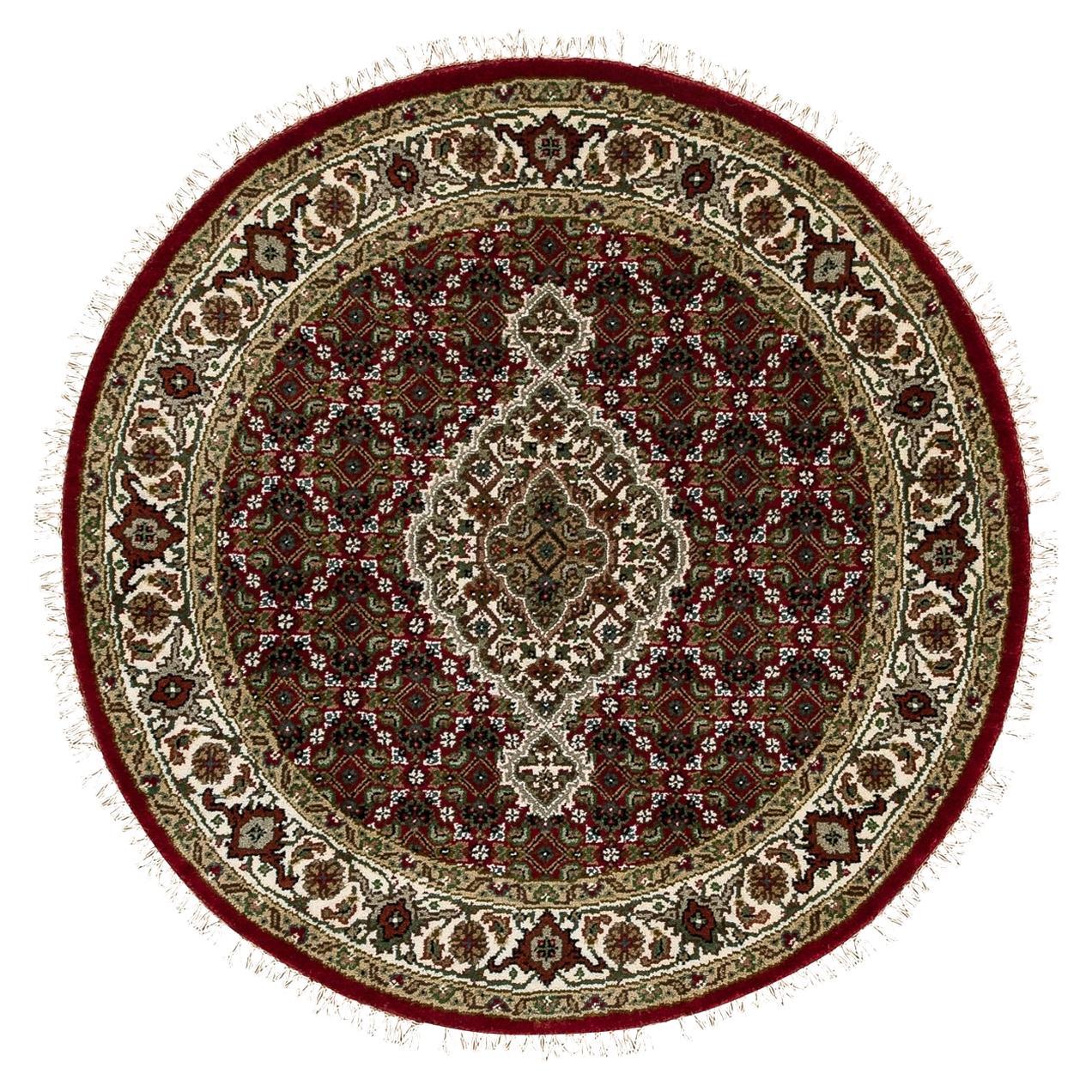 3
4"x3
4" Red Hand Knotted Wool Tabriz Mahi Fish Design Oriental Rug For Sale