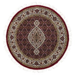 3'4 "x3'4" Tapis rond rouge Tabriz Medallion Design Pure Laine 175 KPSI noué à la main