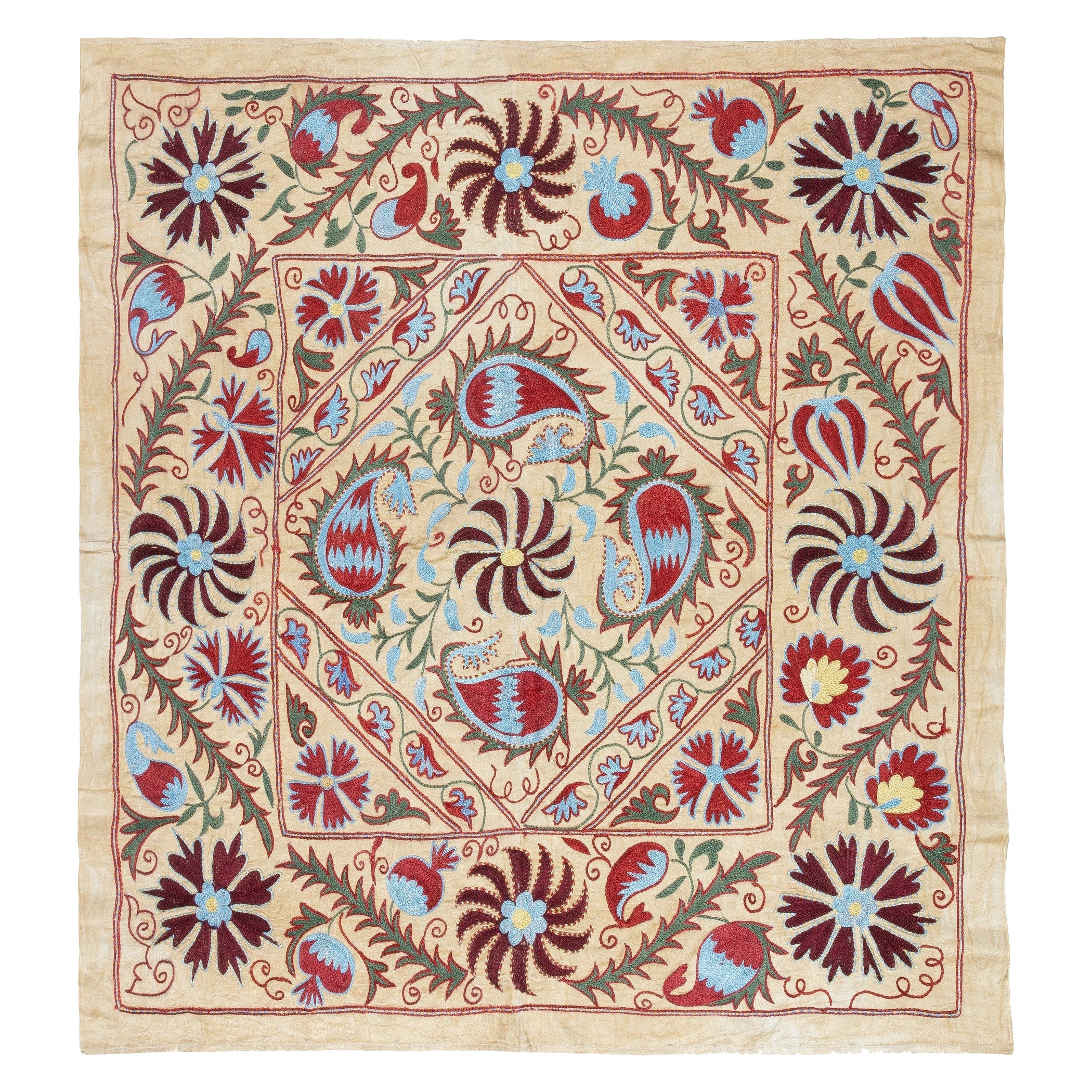 3.4x3.5 Ft Gestickte Seide Wandbehang. Moderne Tischdecke. Neue Tagesdecke im Angebot