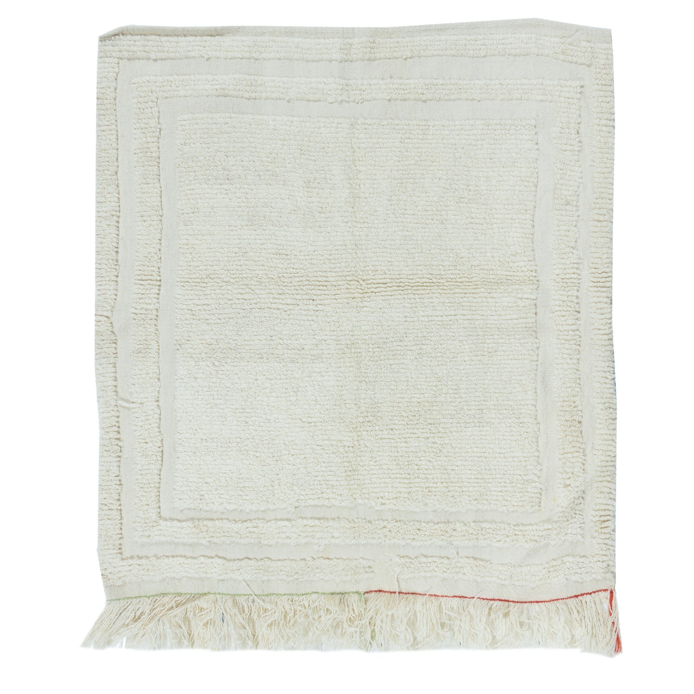 3.4x3.7 Ft Minimaliste Vintage Turc Petit Tapis Tulu en Beige, 100% Laine Naturelle