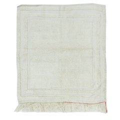 3.4x3.7 Ft Minimaliste Vintage Turc Petit Tapis Tulu en Beige, 100% Laine Naturelle