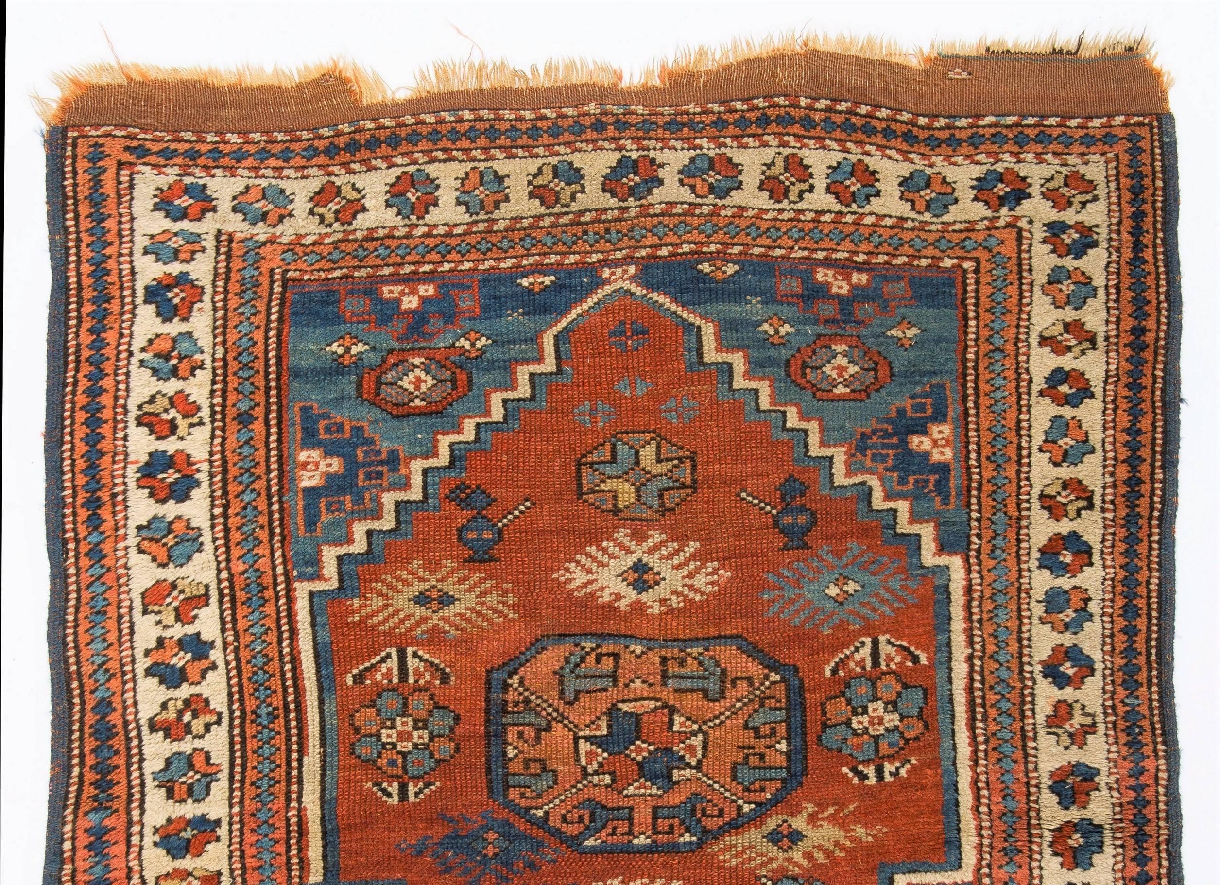 Antique Turkish Kozak rug, West Anatolia, late 19th century. Finely hand-knotted with even medium wool pile on wool foundation. Good original condition with slight losses to the ends as seen on the images. 
