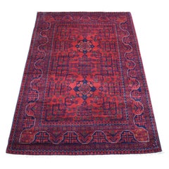 3
4"x4
10" Deep and Saturated Red Afghan Khamyab Geometric Design Pure Wool Rug
