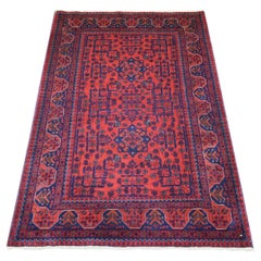 3'4"x4'10" Deep and Saturated Red, Afghan Khamyab Soft Wool Hand Knotted Rug