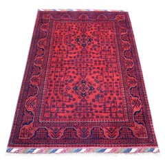 3'4"x4'10" Deep and Saturated Red Shiny Wool Hand Knotted Afghan Khamyab Rug