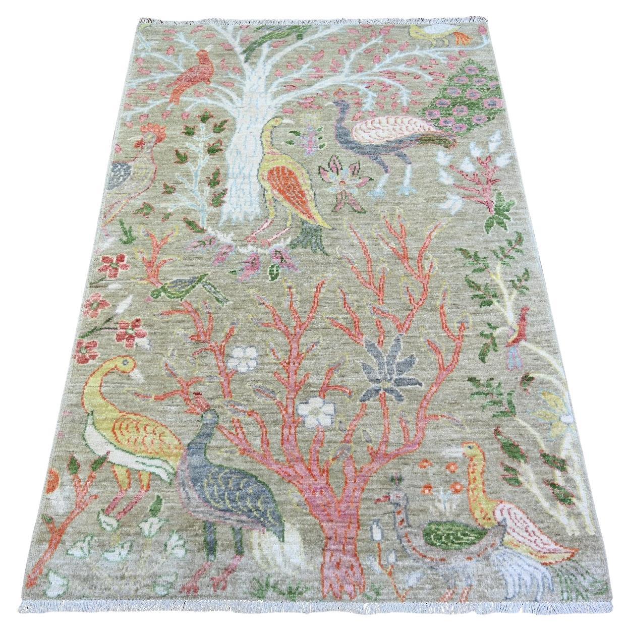 3'4 "x4'10'' Laurel Green Afghan Peshawar Wool Hand Knotted Oriental Rug