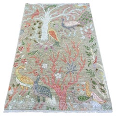 3'4 "x4'10'' Laurel Green Afghan Peshawar Wool Hand Knotted Oriental Rug