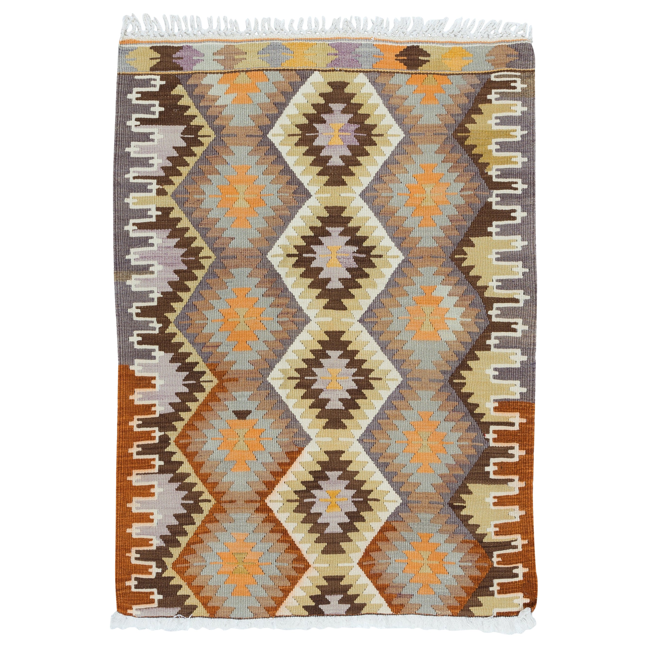 34 "x45" Rug & Kilim anatolico tessuto a mano, interamente in lana, tappeto d'accento vintage multicolore