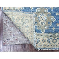 3'4 "x4'6" Blu Vintage Look Kazak Medaglioni geometrici Annodati a mano Tutti i tappeti in lana