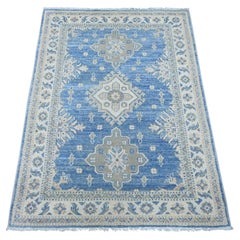 3'4 "x4'6" Blu Vintage Look Kazak Medaglioni geometrici Annodati a mano Tutti i tappeti in lana
