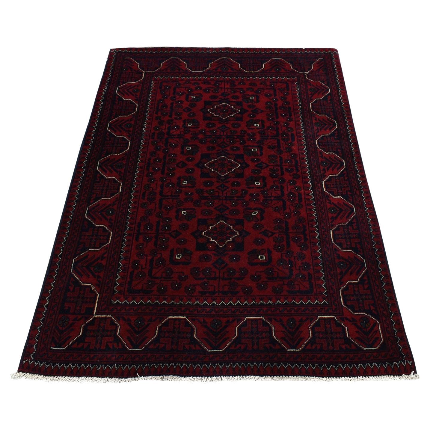 3
4"x4
8" Chocolate Cosmos Red Afghan Khamyab 100% Wool Hand Knotted Rug