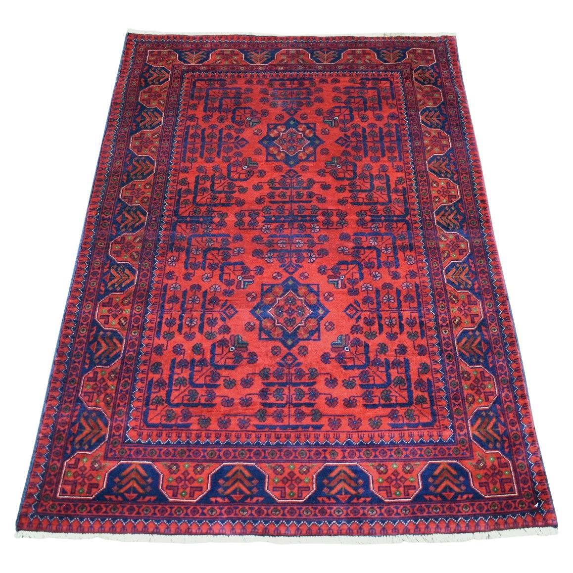 3'4"x4'8" Deep and Saturated Red Pure Wool Hand Knotted Afghan Khamyab Rug