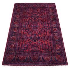 3'4"x4'9" Afghan Khamyab Soft Wool Deep and Saturated Red Hand Knotted Rug