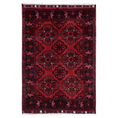 Alfombra afgana Andkhoy roja de 101 x 149 cm con diseño de rosetas, de lana suave y tejida a mano