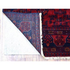 3'4"x5' Afghan Khamyab Hand Knotted Deep and Saturated Red Pure Wool Rug
