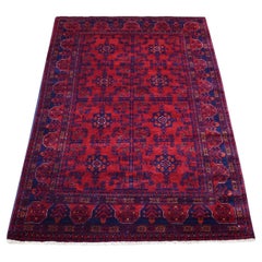 3'4"x5' Afghan Khamyab Hand Knotted Deep and Saturated Red Pure Wool Rug
