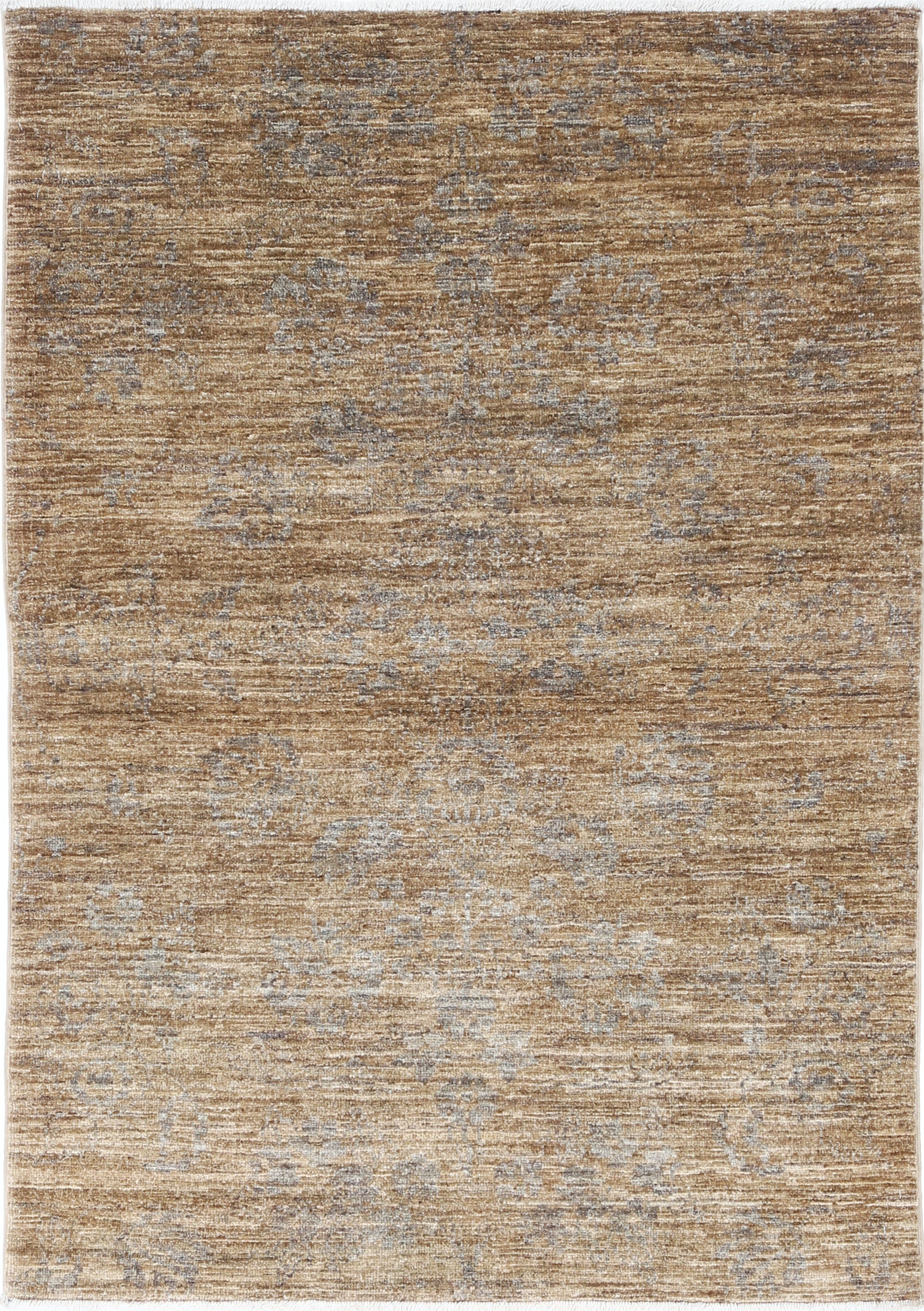 3.4x5 ft Hand Knotted Brown Turkish Wool Area Rug, Neutral Floral Pattern Rug For Sale