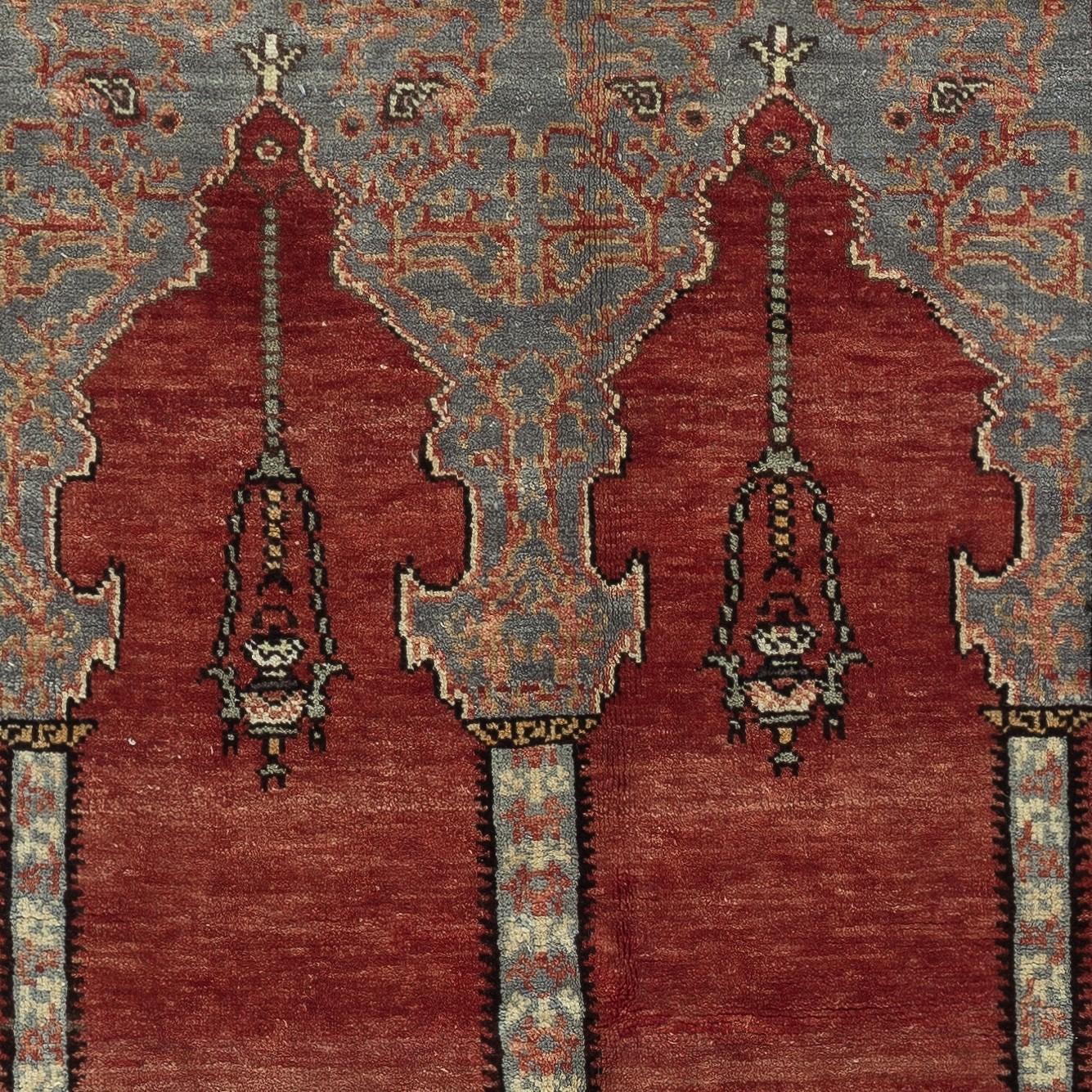 Noué à la main 3.4x5 Ft Tapis de prière turc fait main. Cadeau du Ramadan. Mat de prière rouge vintage en vente
