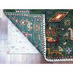 3'4 "x5' Green Hand Knotted Afghan Sultani Ancient Bird Figurines Wool Rugs (Tappeto di lana con figure di uccelli antichi)