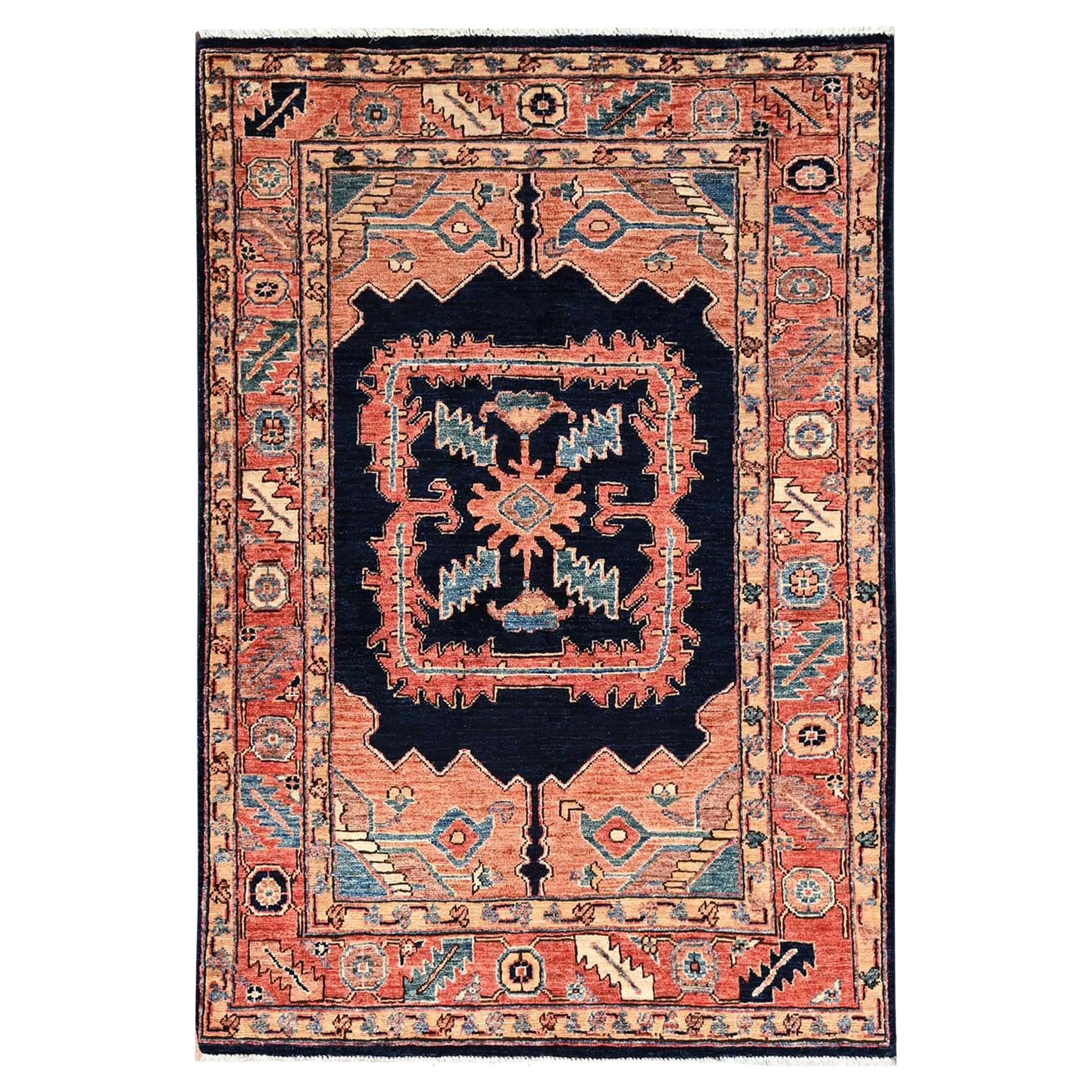 3
4"x5
Navy Blue Hand Knotted Aryana Grade Serapi Heriz Design Pure Wool Rug