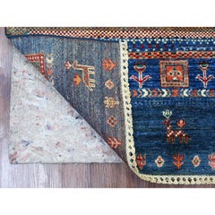 3'4"x5' Navy Blue Natural Wool Fine Kashkuli Gabbeh Hand Knotted Oriental Rug