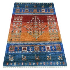 3'4"x5' Navy Blue Natural Wool Fine Kashkuli Gabbeh Hand Knotted Oriental Rug
