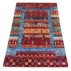 3'4"x5' Rust Red Hand Knotted Pure Wool Fine Kashkuli Gabbeh Oriental Rug