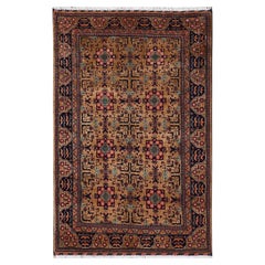 3'4"x5'1" Amber Brown Afghan Andkhoy with Geometric Motif Hand Knotted Wool Rug